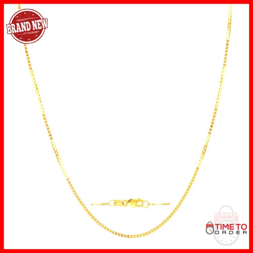 14K Solid Gold Box Chain Necklace 24 Inch Lobster Clasp